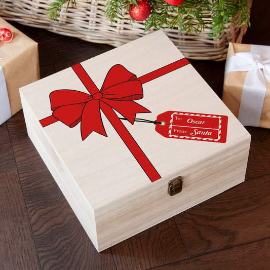 Personalised All Wrapped Up Design Wooden Christmas Eve Box