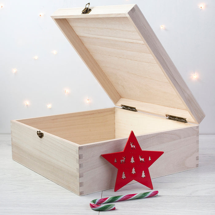 Personalised Green Festive Pattern Wooden Christmas Eve Box