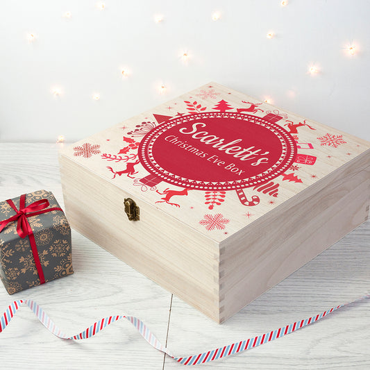 Personalised Snowflake Wreath Wooden Christmas Eve Box