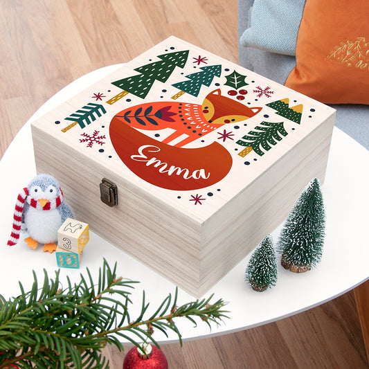 Personalised Scandi Fox Wooden Christmas Eve Box