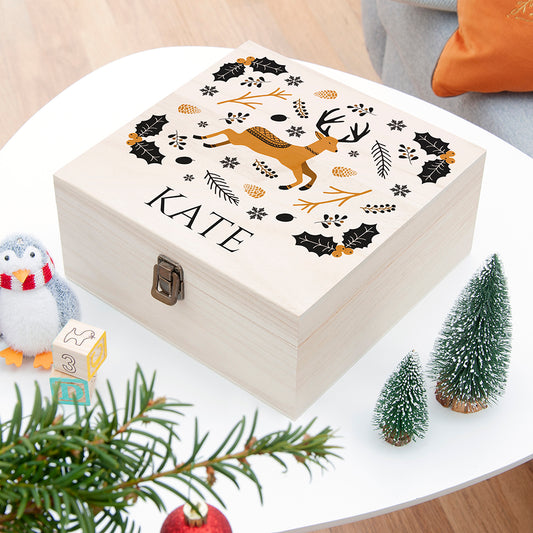 Personalised Scandi Deer Wooden Christmas Eve Box