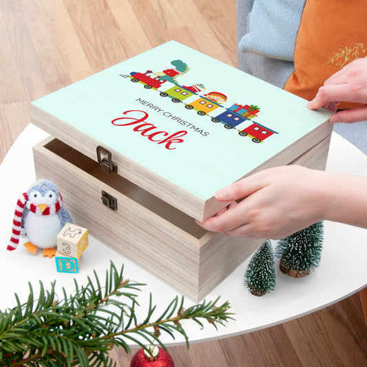 Personalised Christmas Train Wooden Christmas Eve Box