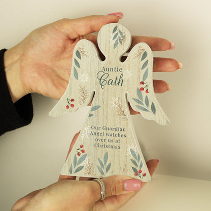 Personalised Christmas Foliage Wooden Angel Memorial Ornament