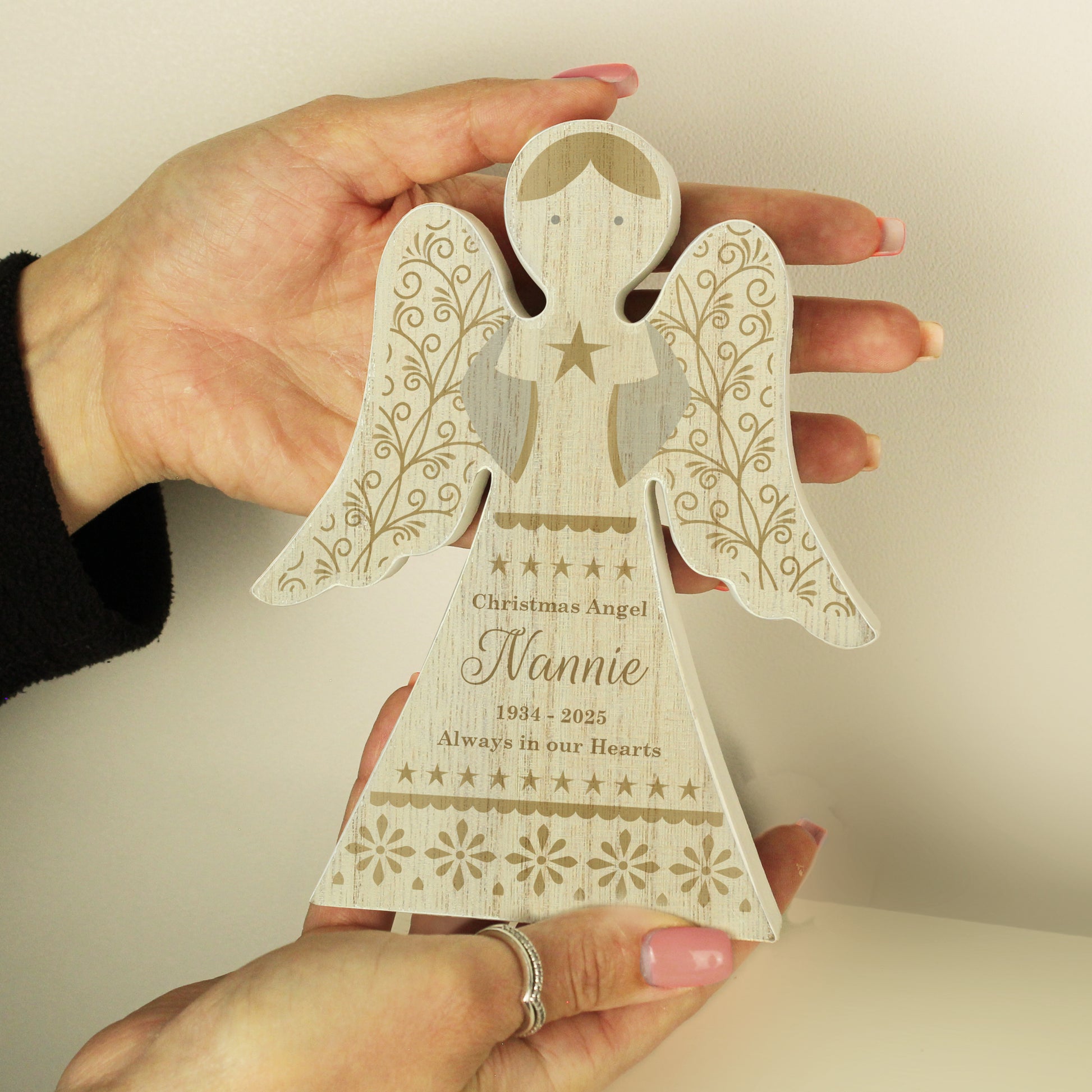 Personalised Christmas Angel Wooden Memorial Ornament