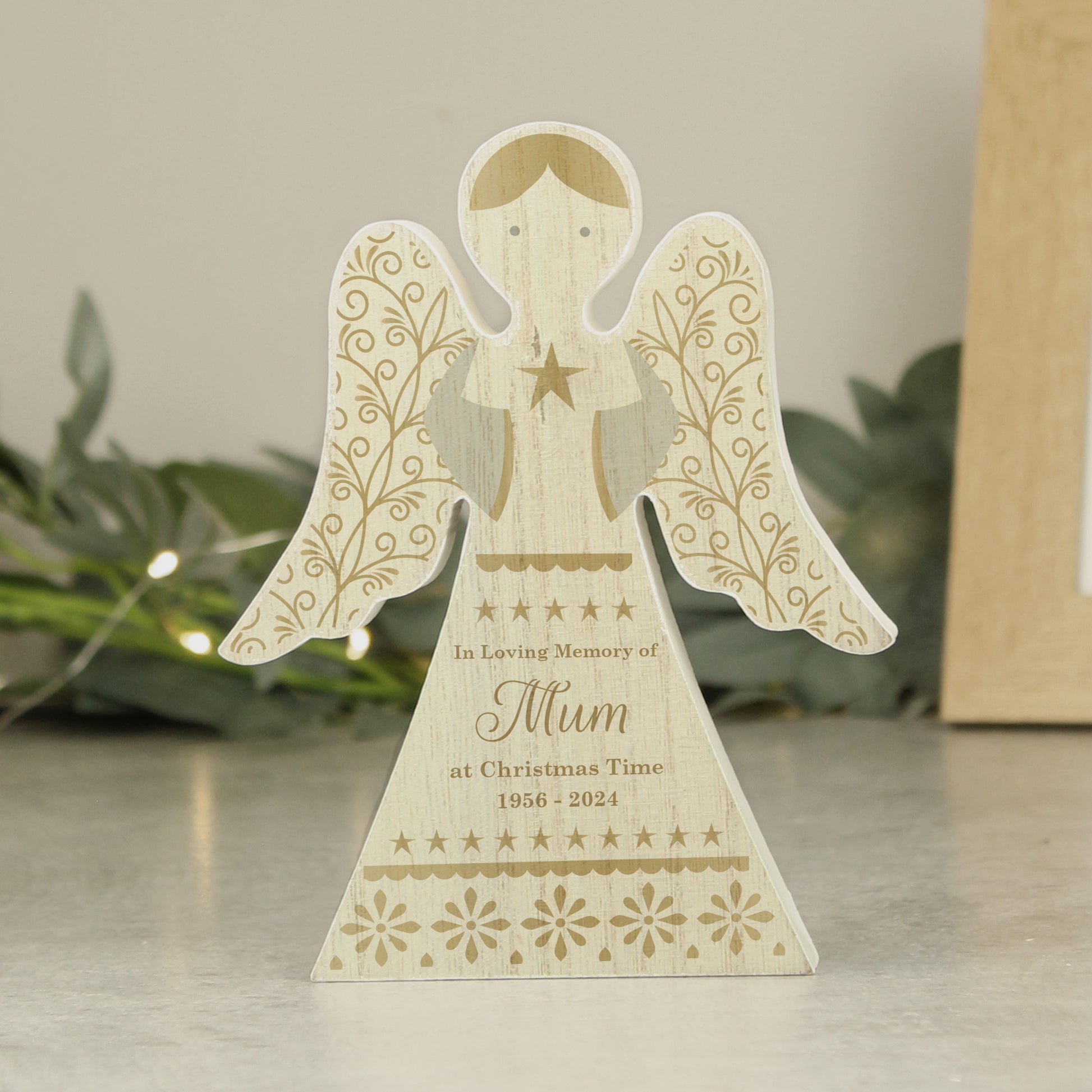 Personalised Christmas Angel Wooden Memorial Ornament