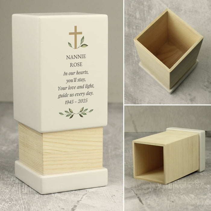 Personalised Memorial Cross Small Wooden Urn For Ashes