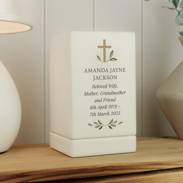 Personalised Memorial Cross Small Wooden Urn For Ashes