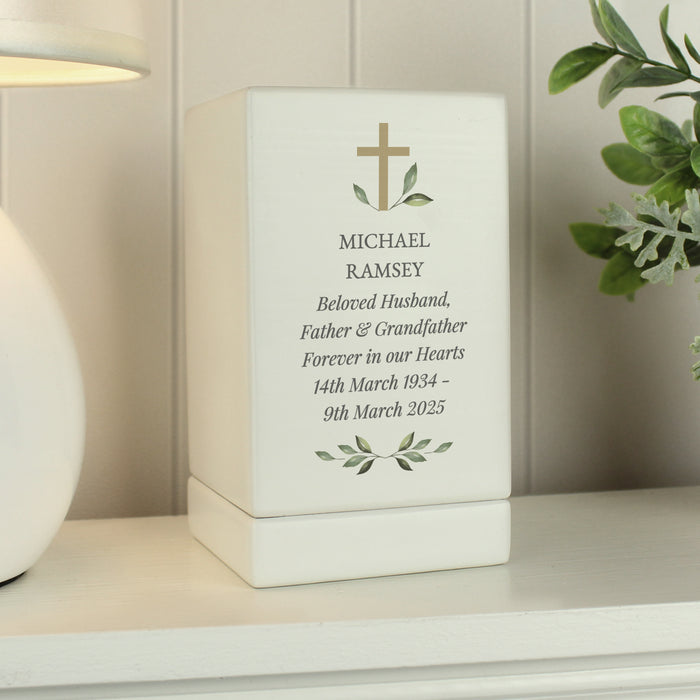 Personalised Memorial Cross Small Wooden Urn For Ashes