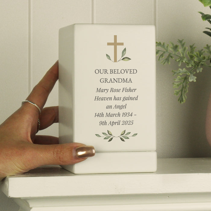 Personalised Memorial Cross Small Wooden Urn For Ashes