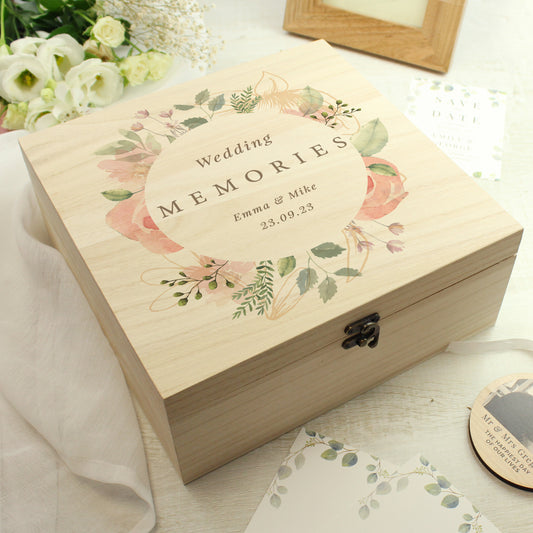 Personalised Floral Watercolour Wedding Memory Box