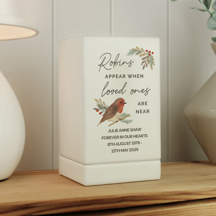 Personalised Robins Appear Small Wooden Urn For Ashes