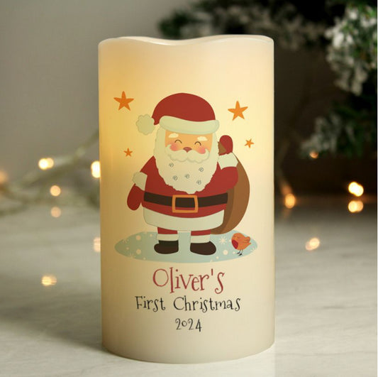 Personalised Baby’s First Christmas Santa LED Candle