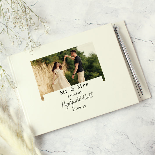 Personalised Photo Upload Wedding Hardback Guest Book & Pen