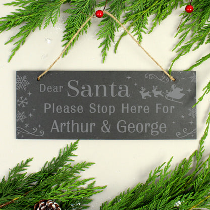 Personalised Santa Please Stop Here Slate Sign