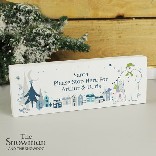 Personalised The Snowman and the Snowdog Christmas Wooden Block Sign