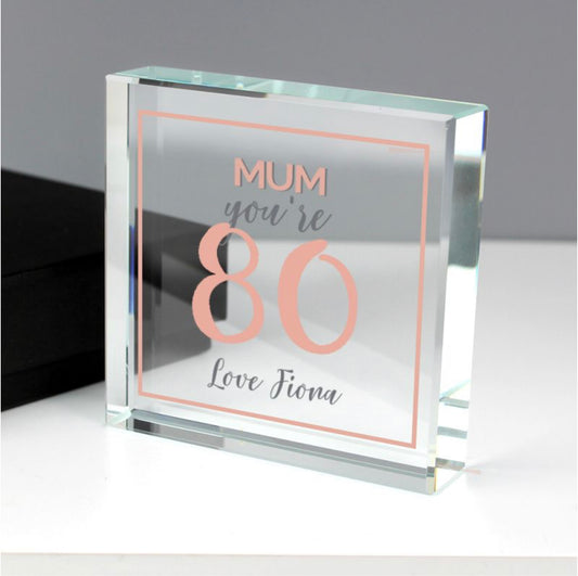 Personalised 80th Birthday Rose Gold Crystal Keepsake Token