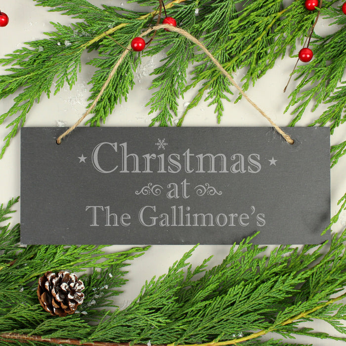 Personalised Christmas At Hanging Slate Sign