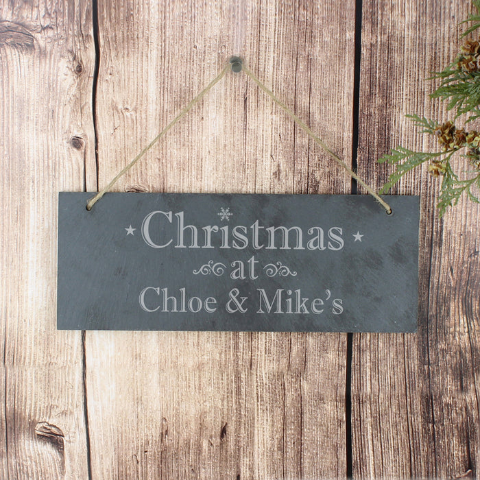 Personalised Christmas At Hanging Slate Sign