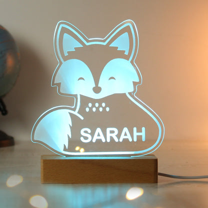 Personalised Fox Wooden Based LED Light - Free Delivery 