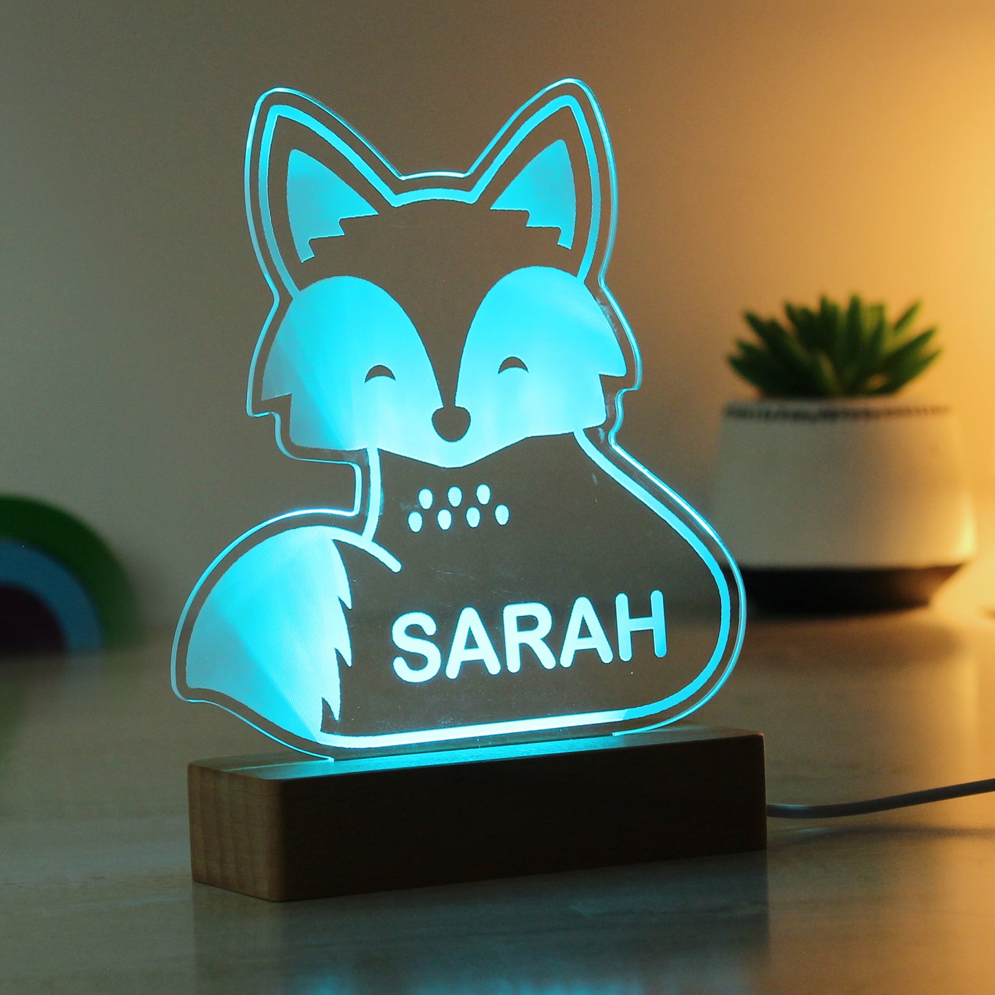 Personalised Fox Wooden Based LED Light - Free Delivery 