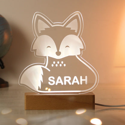 Personalised Fox Wooden Based LED Light - Free Delivery 