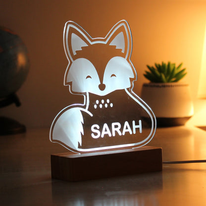 Personalised Fox Wooden Based LED Light - Free Delivery 