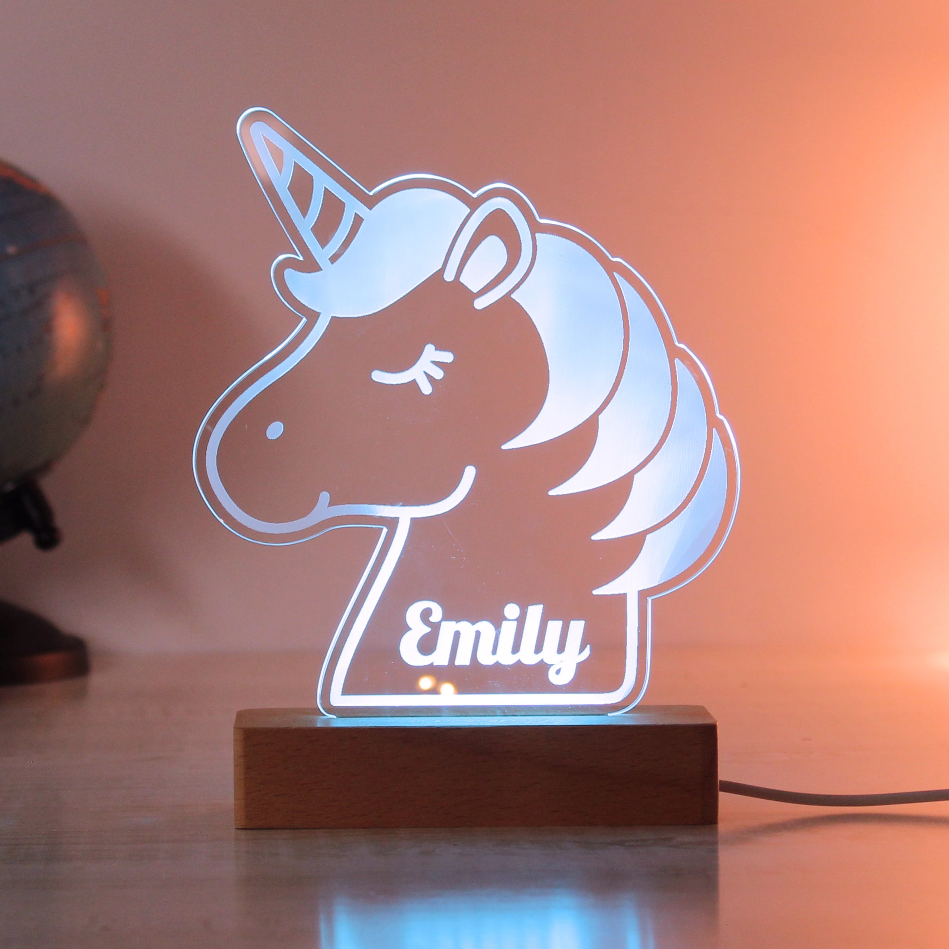 Personalised Unicorn Wooden Based LED Light