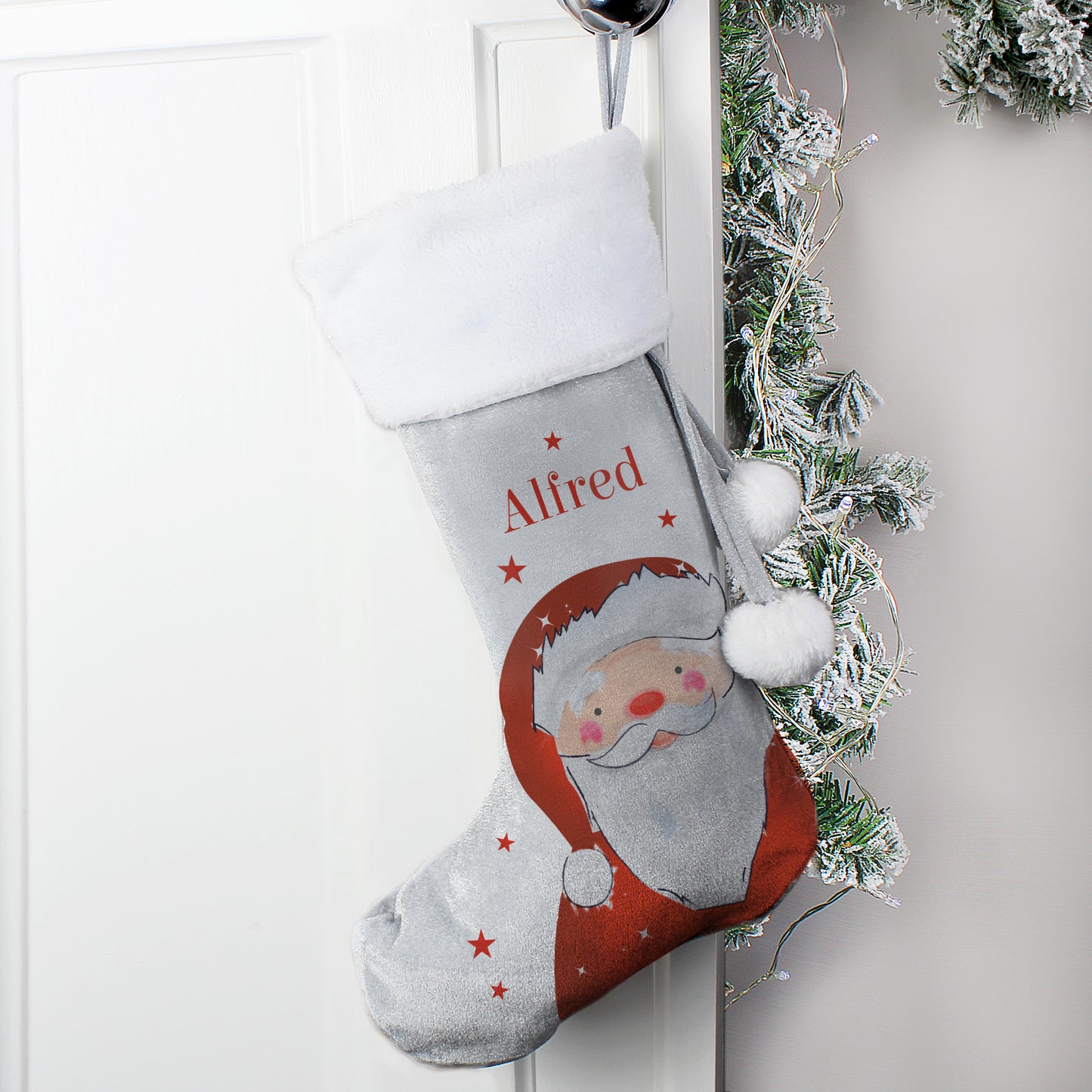 Personalised Santa Silver Grey Velvet Christmas Stocking