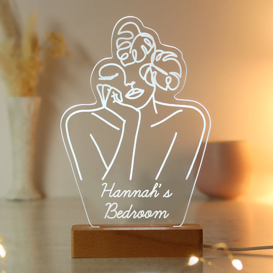 Personalised Fleur Fine Line Wooden Based LED Light