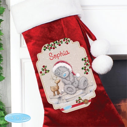 Personalised Me to You Reindeer Red Velvet Christmas Stocking