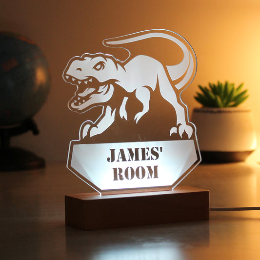 Personalised Dinosaur Wooden Based LED Light - Free Delivery