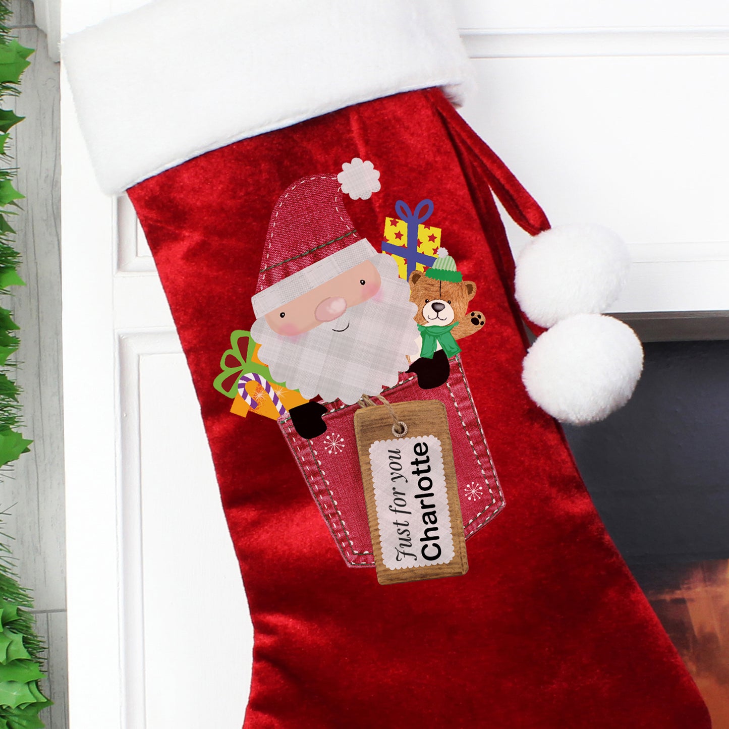 Personalised Santa Claus Red Velvet Christmas Stocking