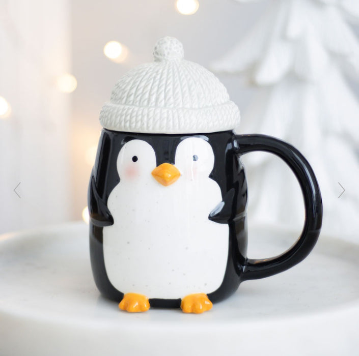 Penguin Shaped Bobble Hat Lid Mug