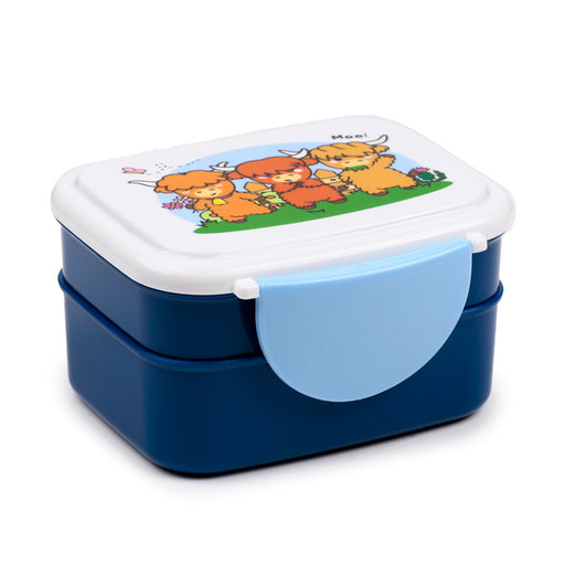 Adoramals Highland Cow Stacked Bento Lunch Box with Cutlery