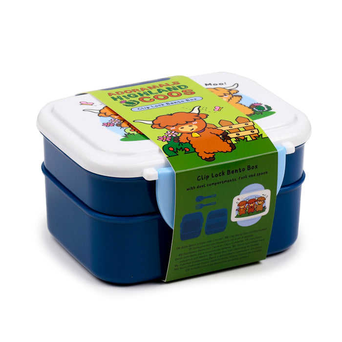 Adoramals Highland Cow Stacked Bento Lunch Box with Cutlery