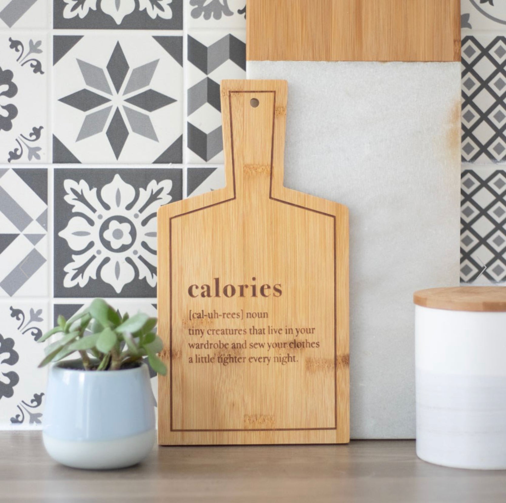 Calories Bamboo Paddle Chopping Board