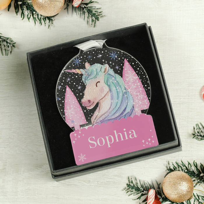 Personalised Unicorn Acrylic Snow Globe Christmas Decoration