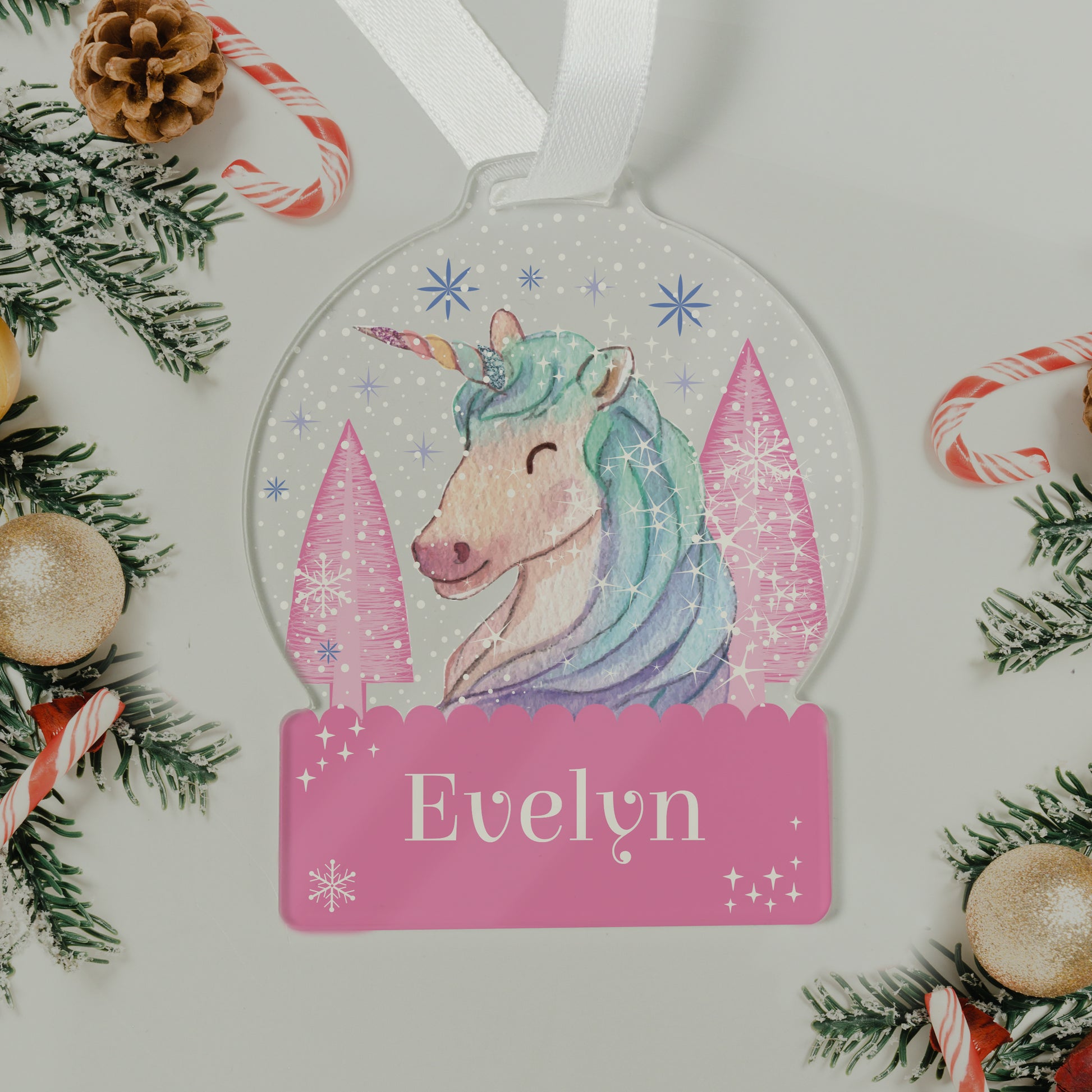 Personalised Unicorn Acrylic Snow Globe Christmas Decoration