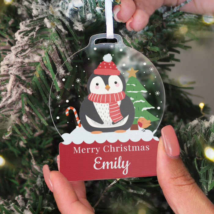 Personalised Penguin Acrylic Snow Globe Christmas Decoration