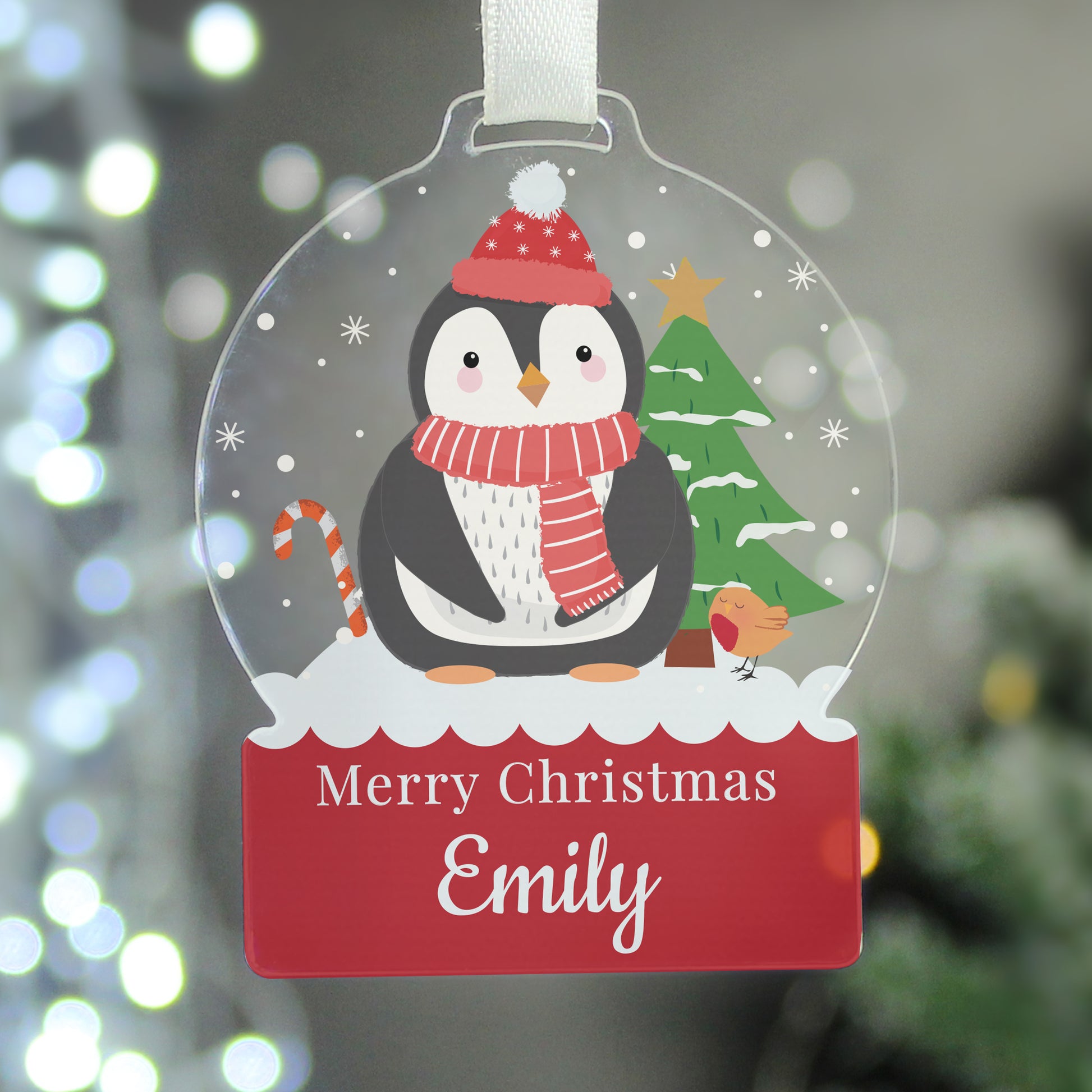 Personalised Penguin Acrylic Snow Globe Christmas Decoration