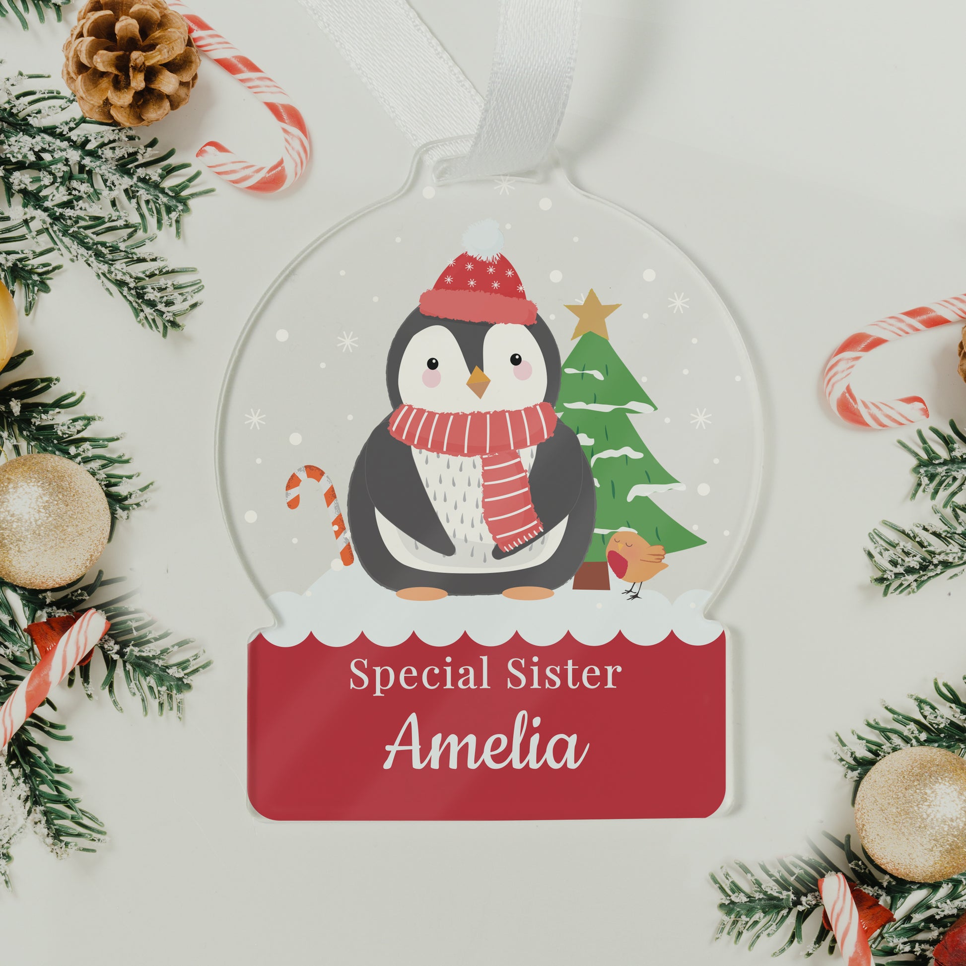 Personalised Penguin Acrylic Snow Globe Christmas Decoration