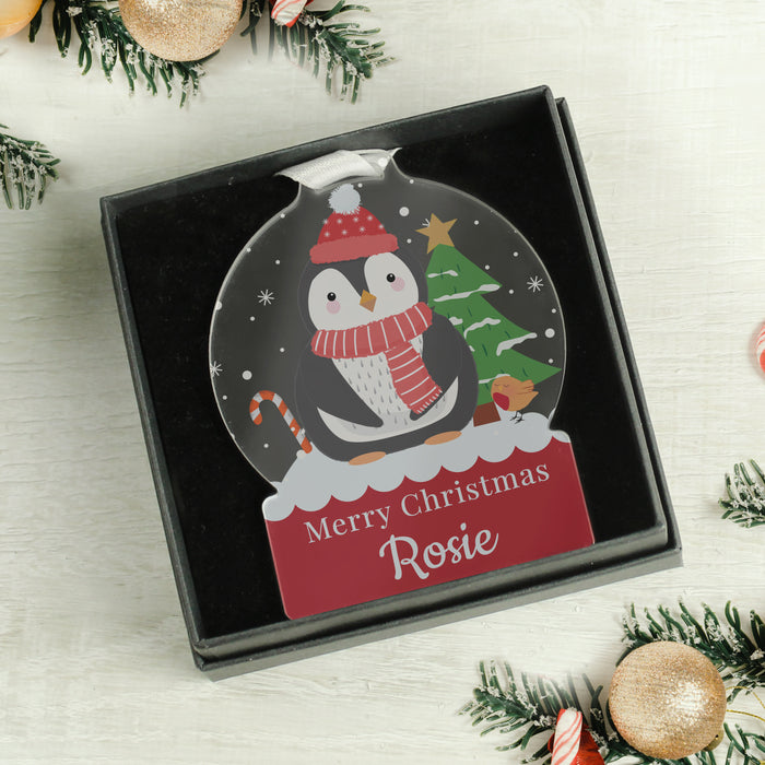 Personalised Penguin Acrylic Snow Globe Christmas Decoration