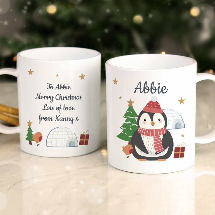 Personalised Penguin Christmas Plastic Mug