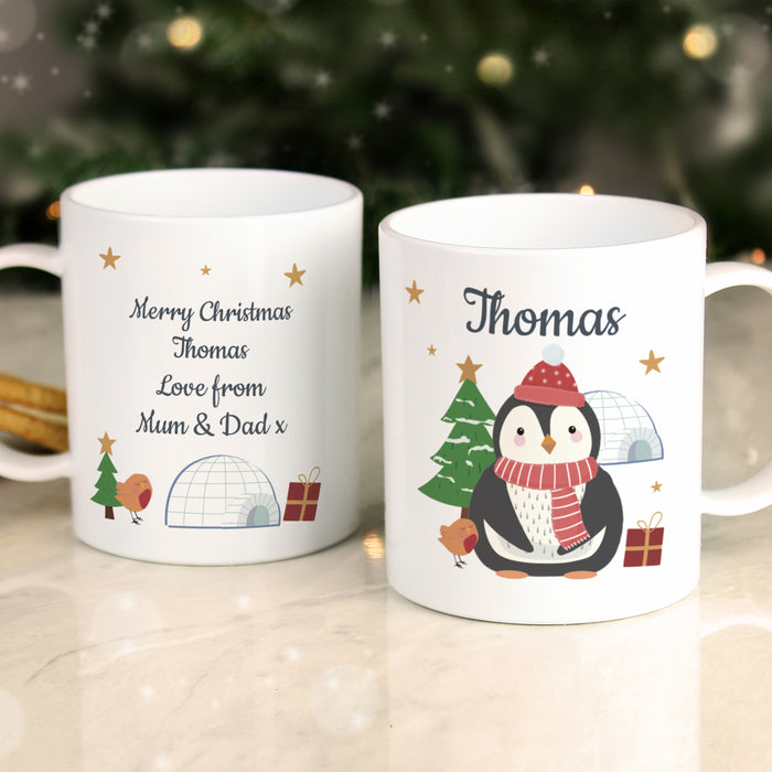 Personalised Penguin Christmas Plastic Mug