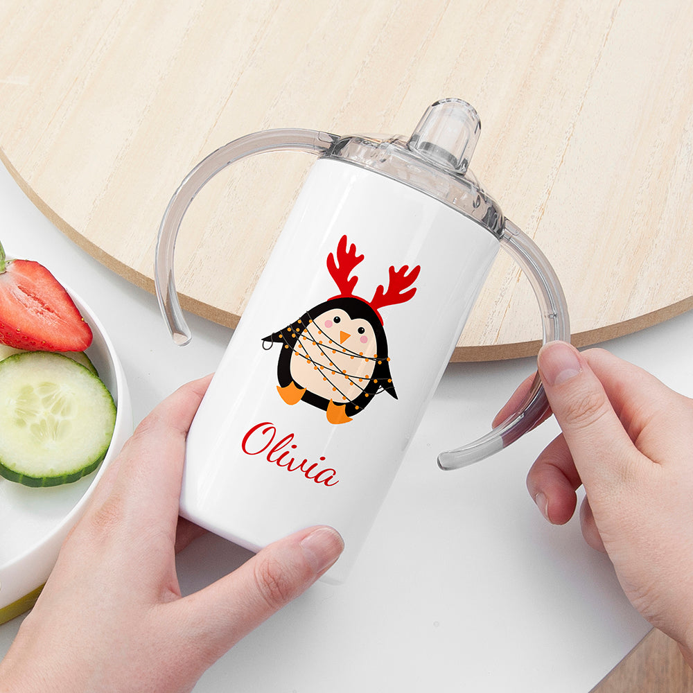 Personalised Christmas Penguin Stainless Steal Sippy Cup