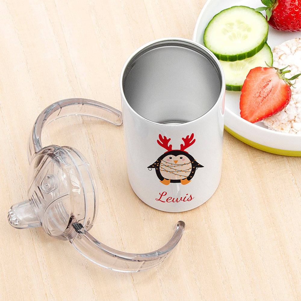 Personalised Christmas Penguin Stainless Steal Sippy Cup