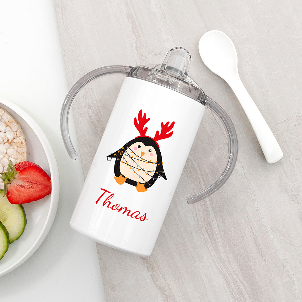 Personalised Christmas Penguin Stainless Steal Sippy Cup