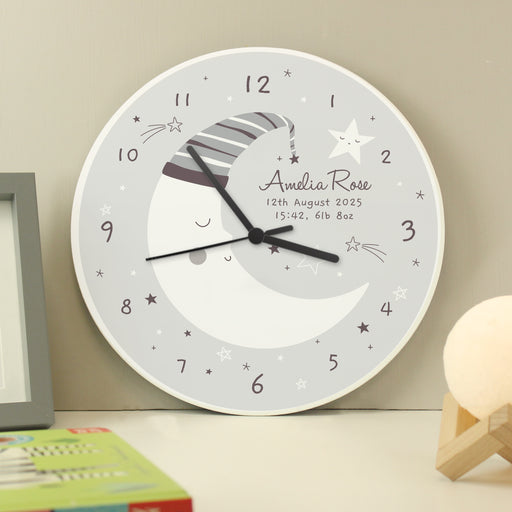 Personalised Moon Baby Nursery Wooden Clock