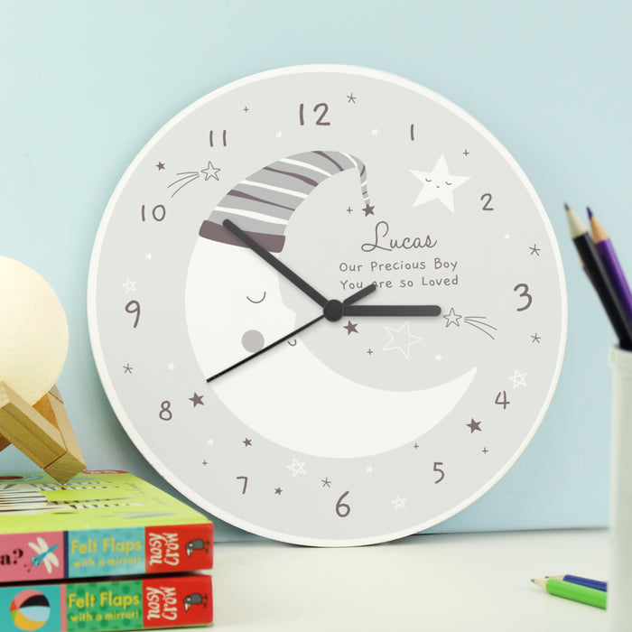 Personalised Moon Baby Nursery Wooden Clock