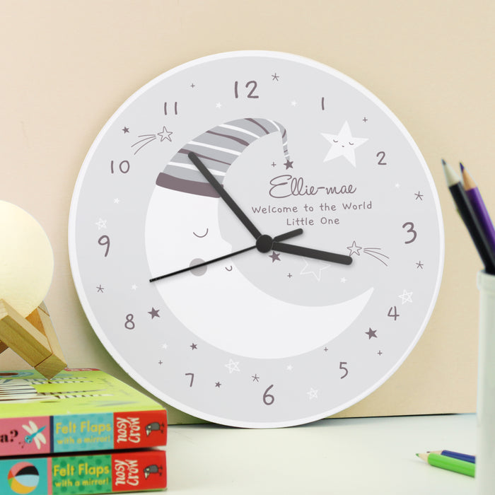 Personalised Moon Baby Nursery Wooden Clock